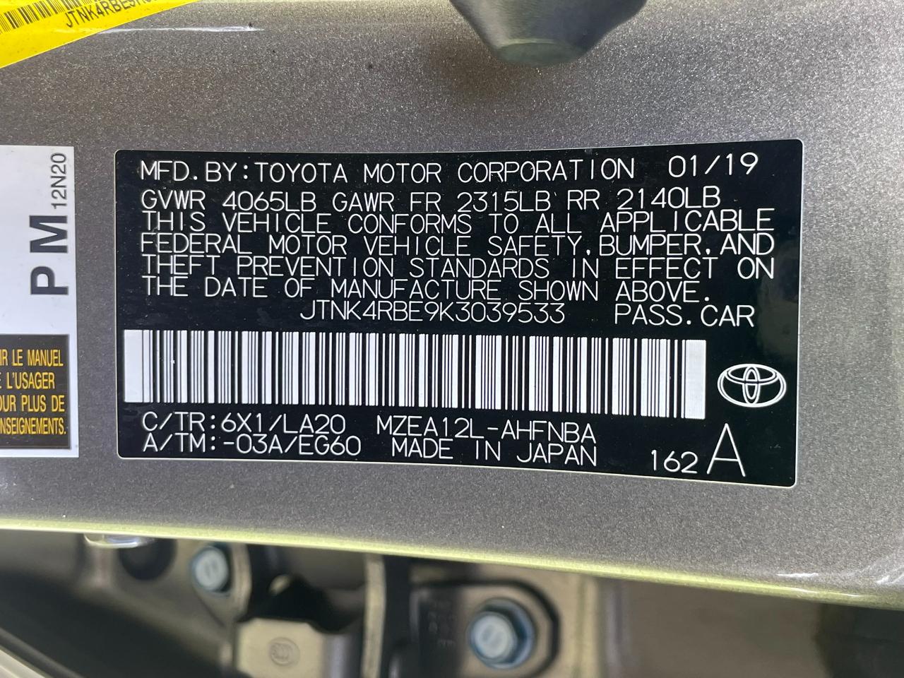 Toyota Corolla XLE CVT 2019