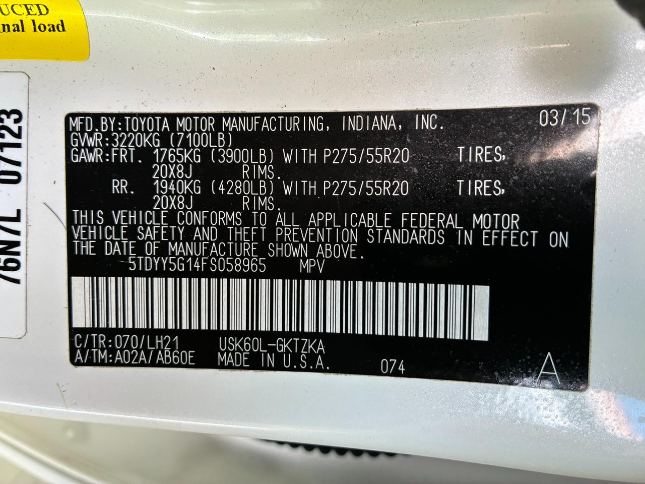 Toyota Sequoia Plantium 2WD 2015