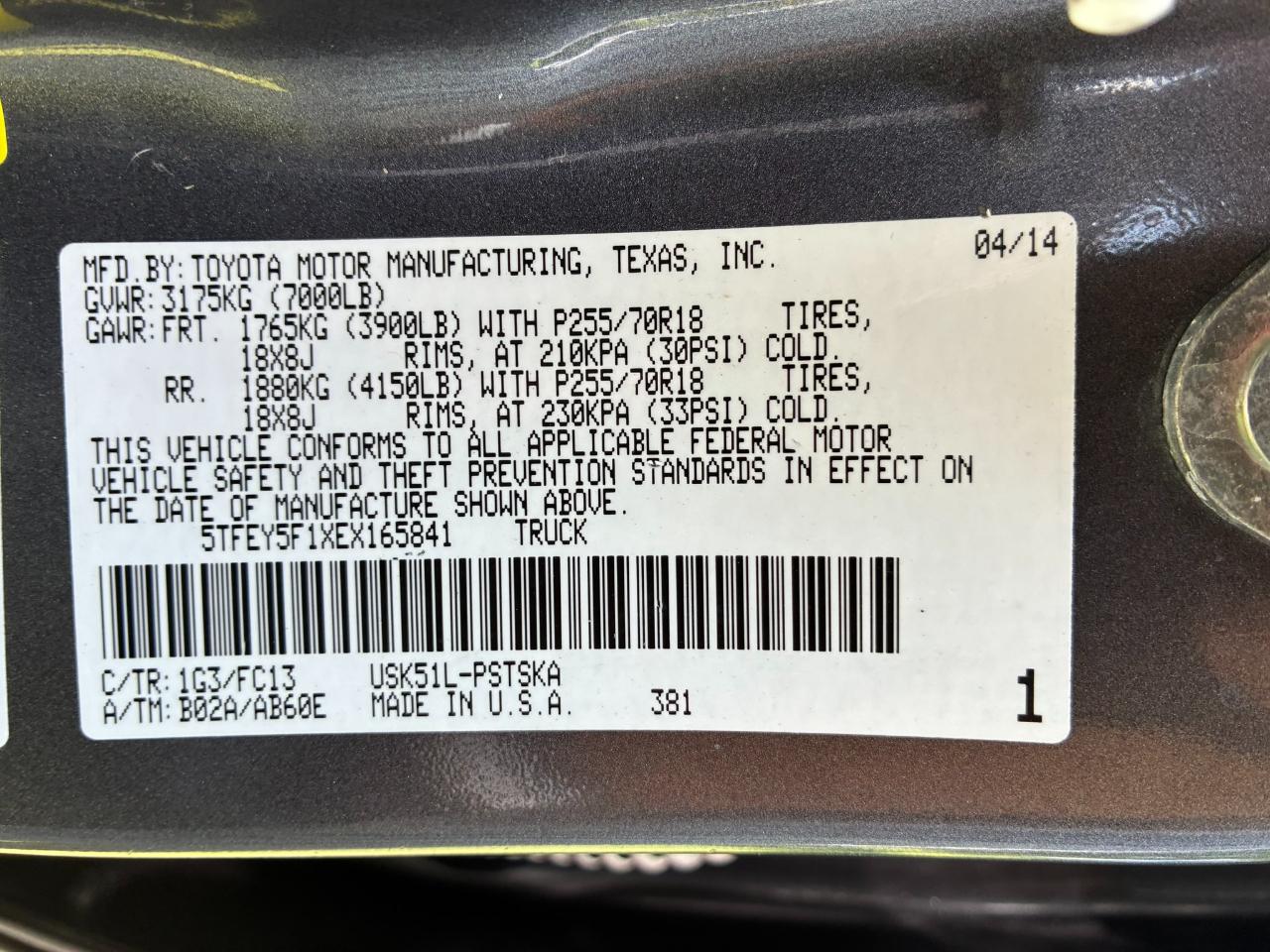 Toyota Tundra SR5 5.7L V8 CrewMax 2WD 2014