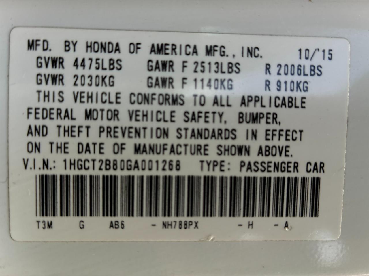 Honda Accord EX-L V6 Coupe AT 2016