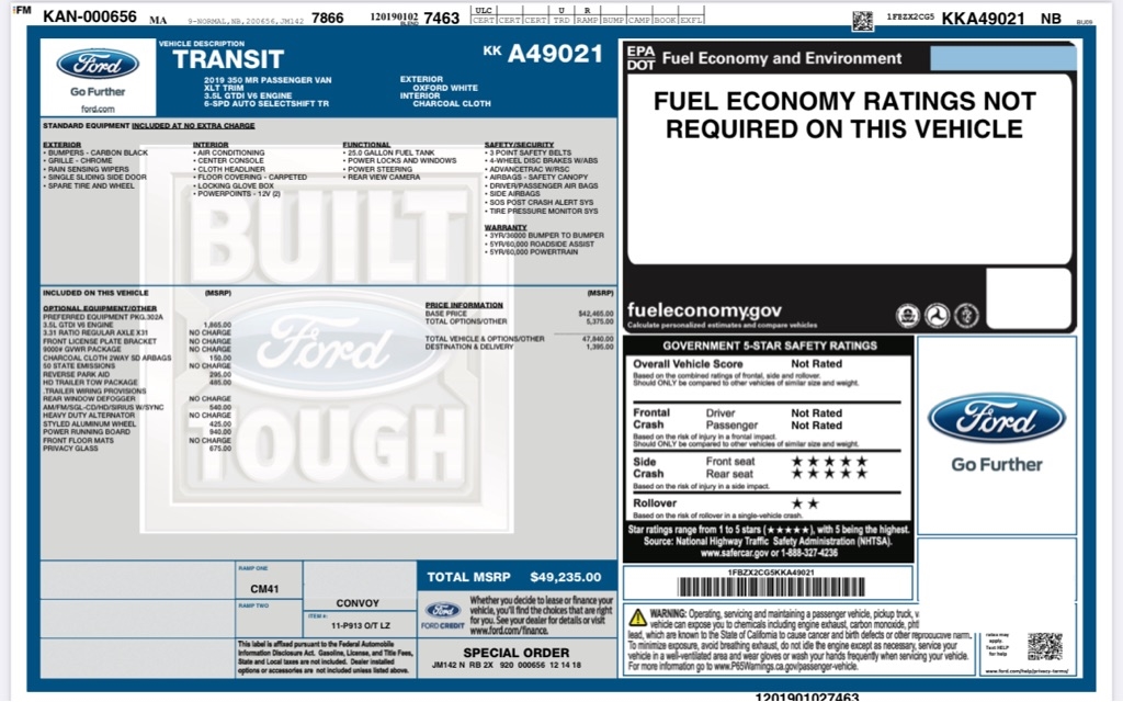 Ford Transit 350 Wagon Med. Roof XL w/Sliding Pass. 148-in. WB 2019