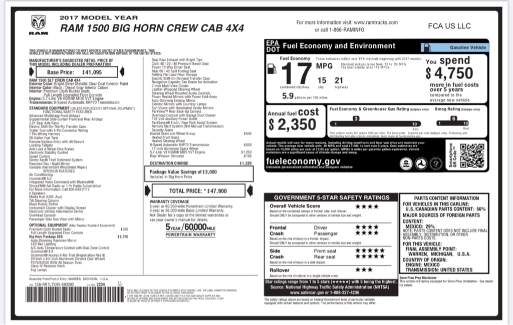 RAM 1500 SLT Crew Cab SWB 4WD 2017 RAM 1500 SLT Crew Cab SWB 4WD 2017