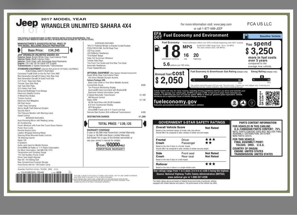 Jeep Wrangler Unlimited Sahara 4WD 2017
