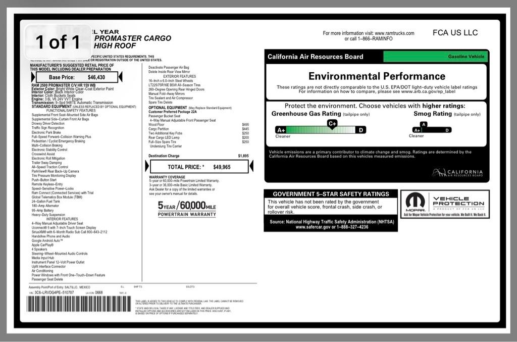 RAM Promaster 2500 High Roof 159-in. WB 2023