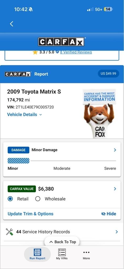 Toyota Matrix S AWD 4-Speed AT 2009