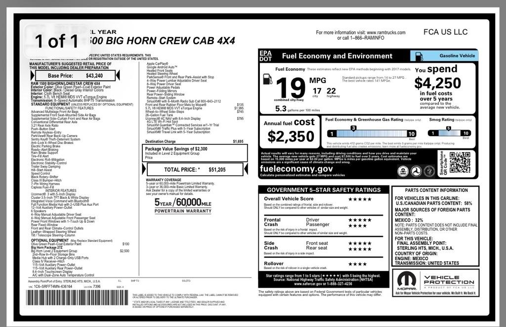 RAM 1500 Big Horn Crew Cab SWB 4WD 2021