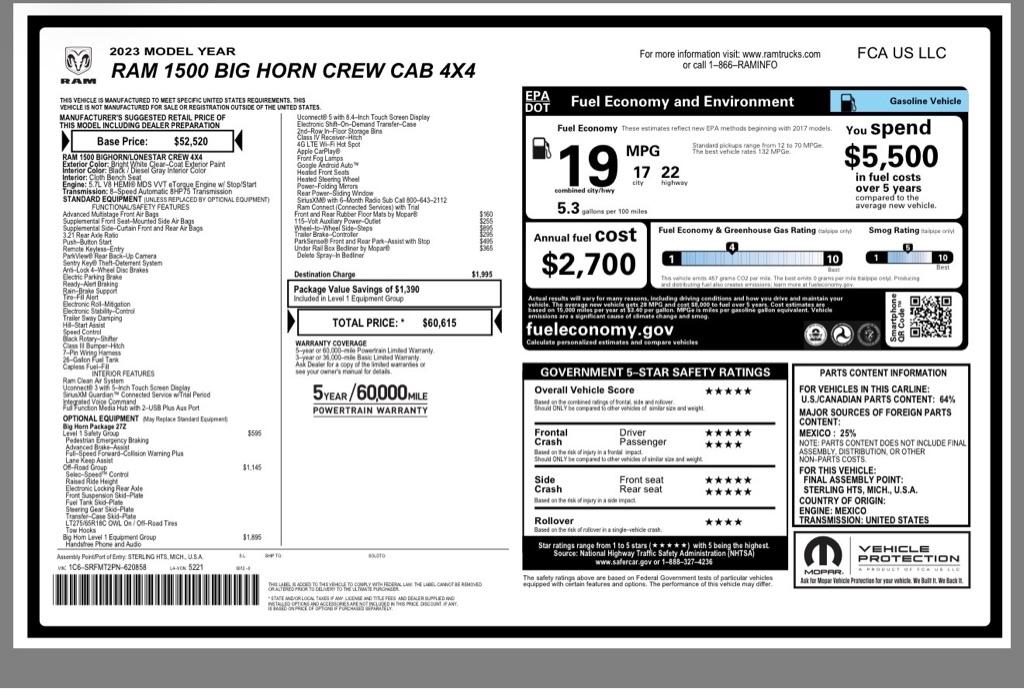 RAM 1500 Big Horn Crew Cab LWB 4WD 2023