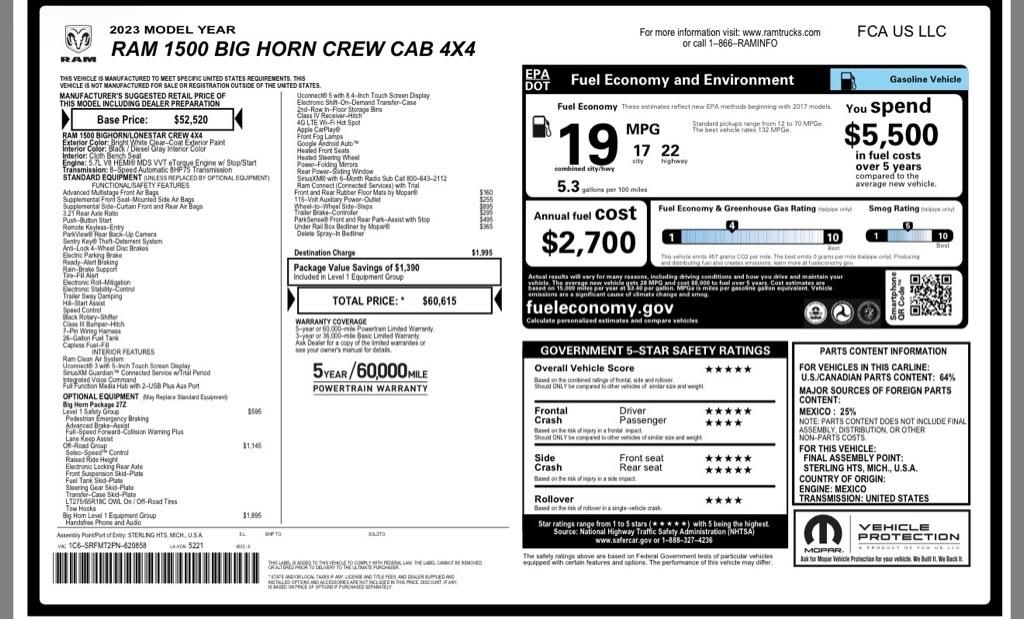 RAM 1500 Big Horn Crew Cab LWB 4WD 2023