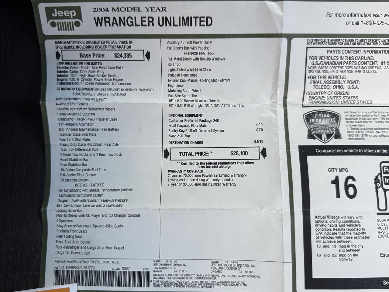 Jeep Wrangler Sport 2004