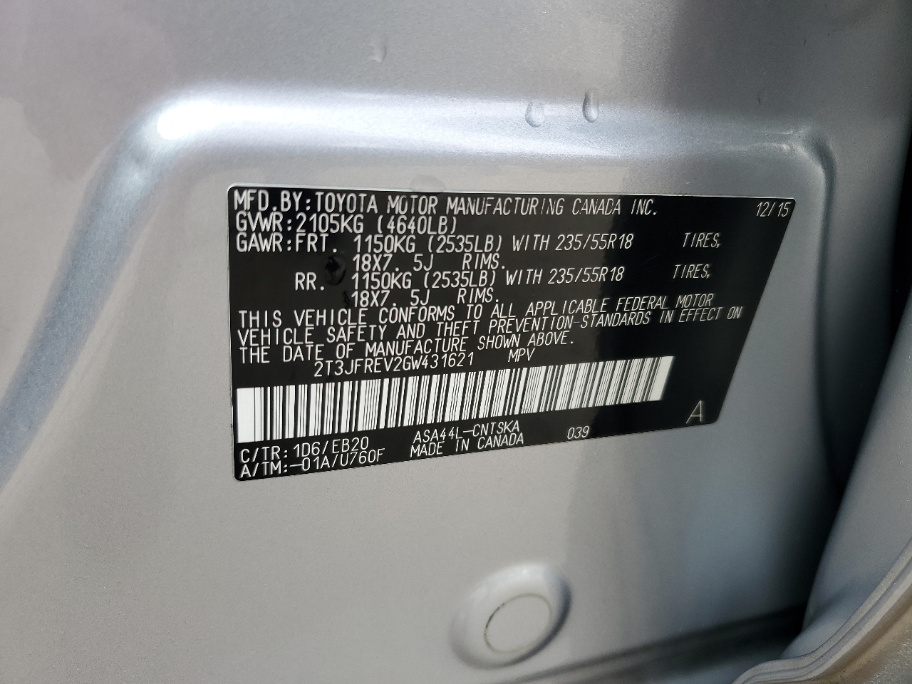 Toyota RAV4 SE 4WD 2016