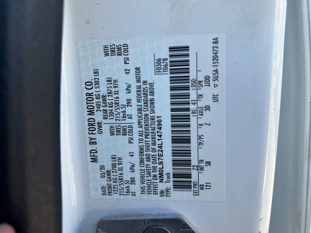 Ford Transit Connect Cargo Van XL LWB w/Rear 180 Degree Door 2020 Ford Transit Connect Cargo Van XL LWB w/Rear 180 Degree Door 2020