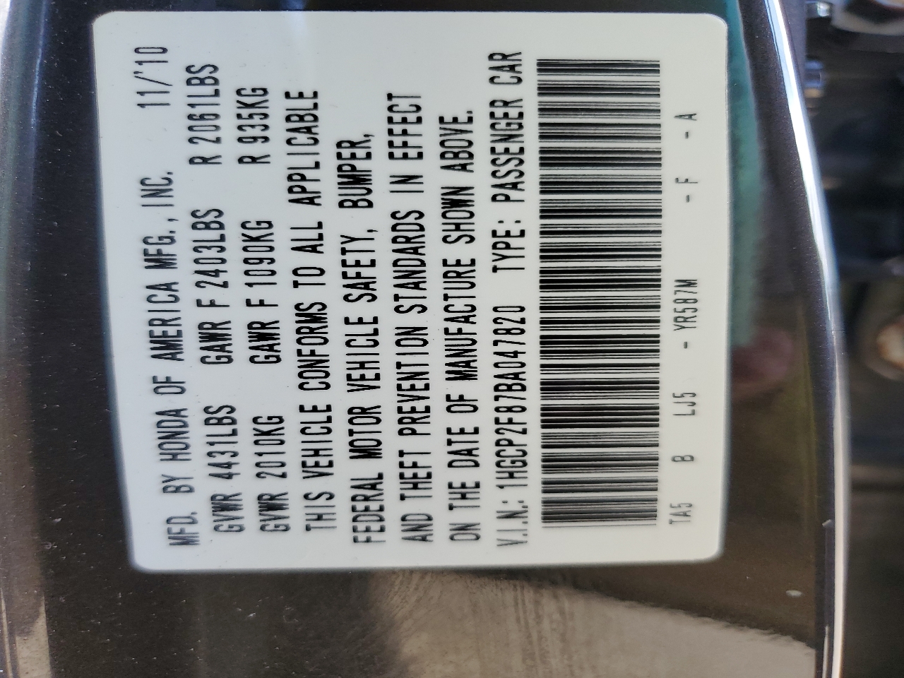 Honda Accord EX-L Sedan AT with XM Radio 2011