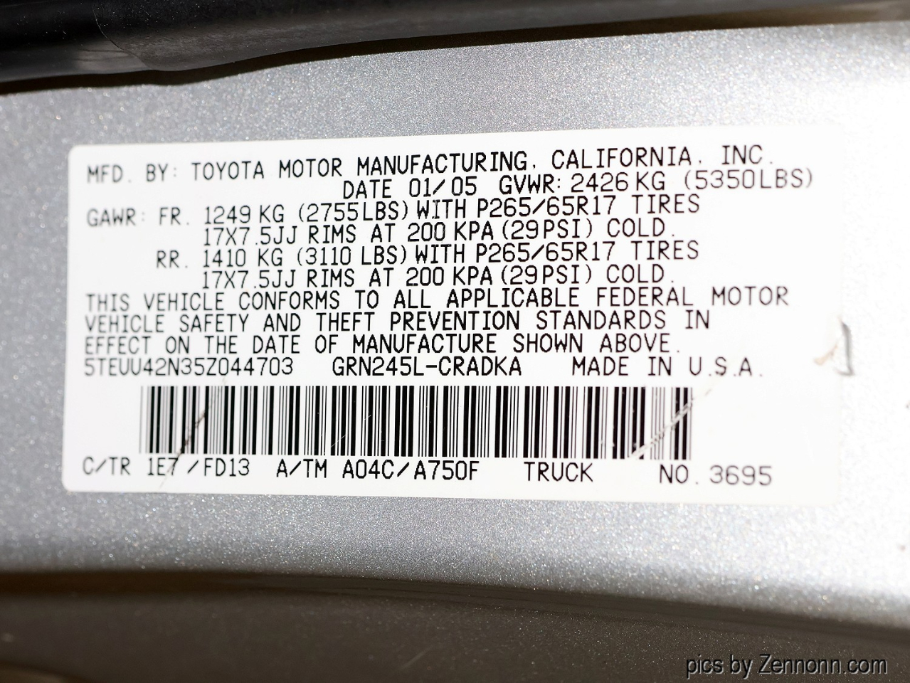 Toyota Tacoma Access 128" V6 Auto 4WD (Natl) 2005