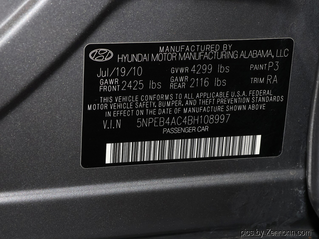 Hyundai Sonata 4dr Sdn 2.4L Auto GLS 2011