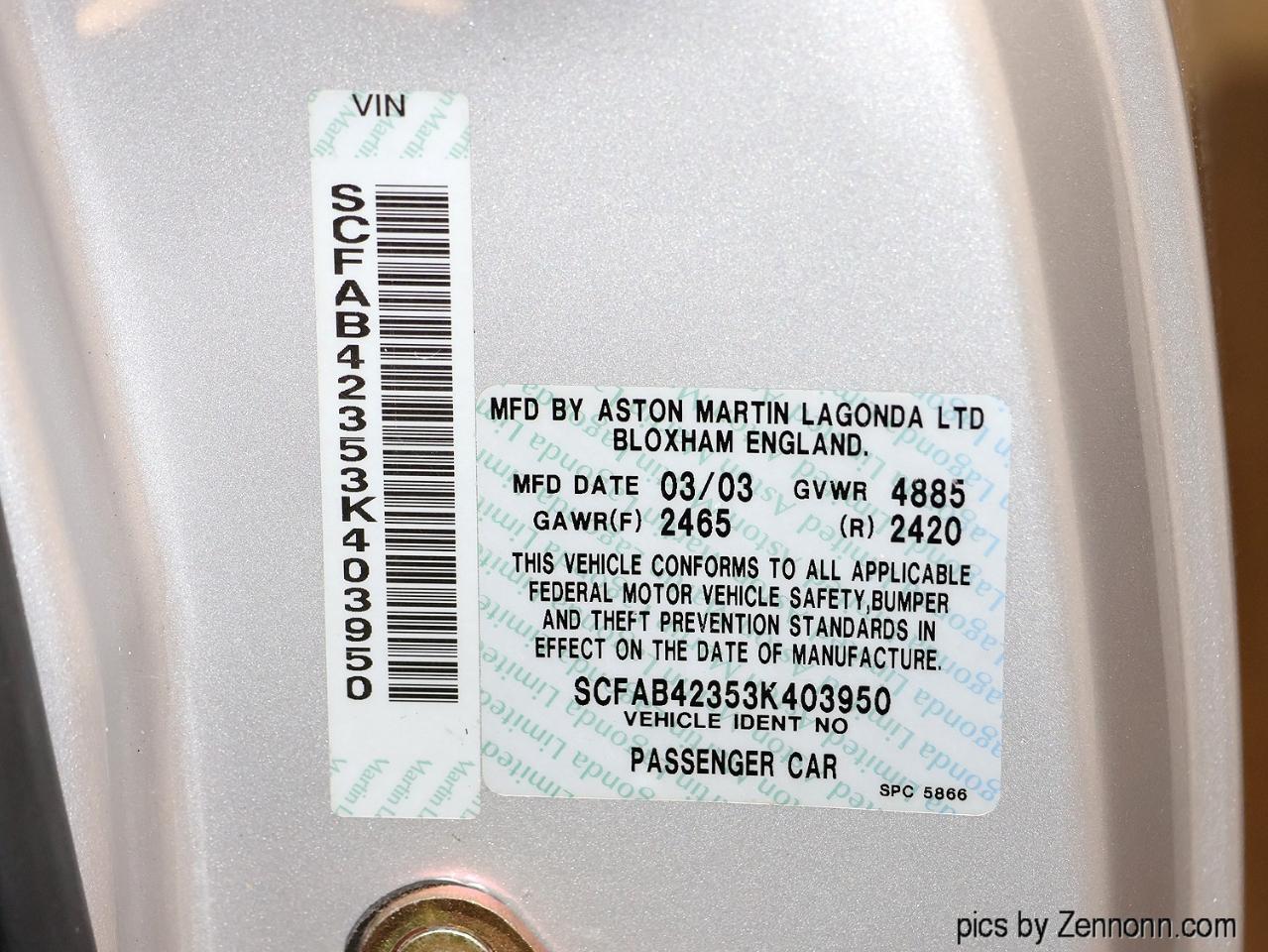 Aston Martin DB7 2dr Volante Vantage Auto 2003