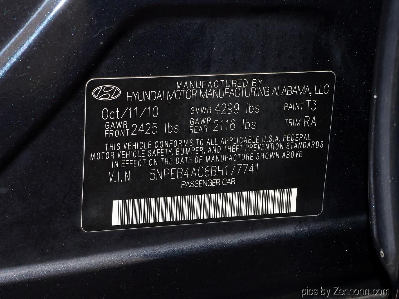 Hyundai Sonata 4dr Sdn 2.4L Auto GLS PZEV 2011