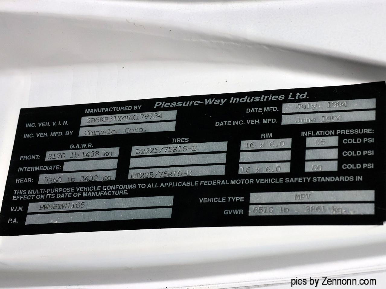 Dodge Ram Van B350 127" WB 1994