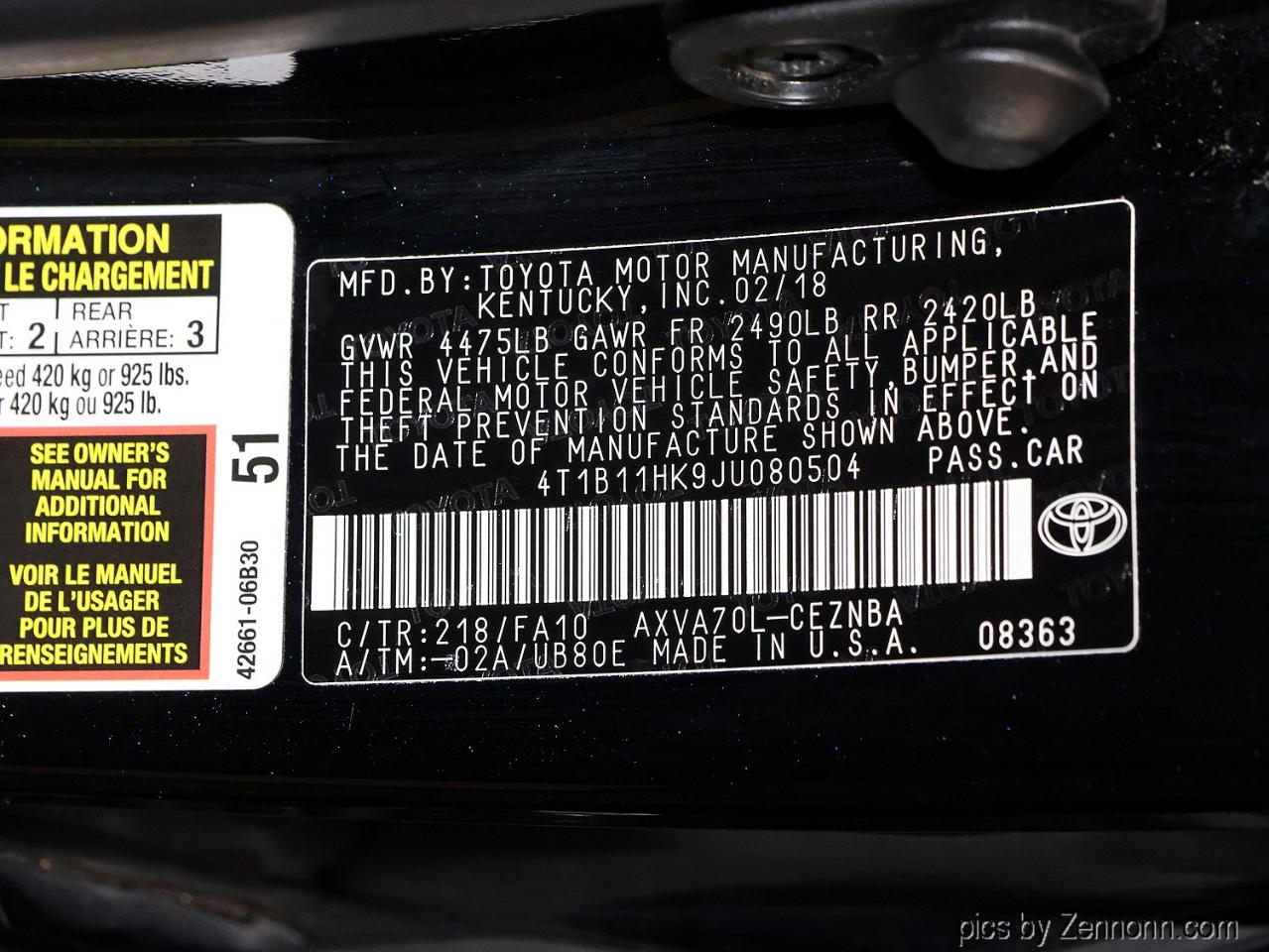 Toyota Camry XLE Auto (Natl) 2018