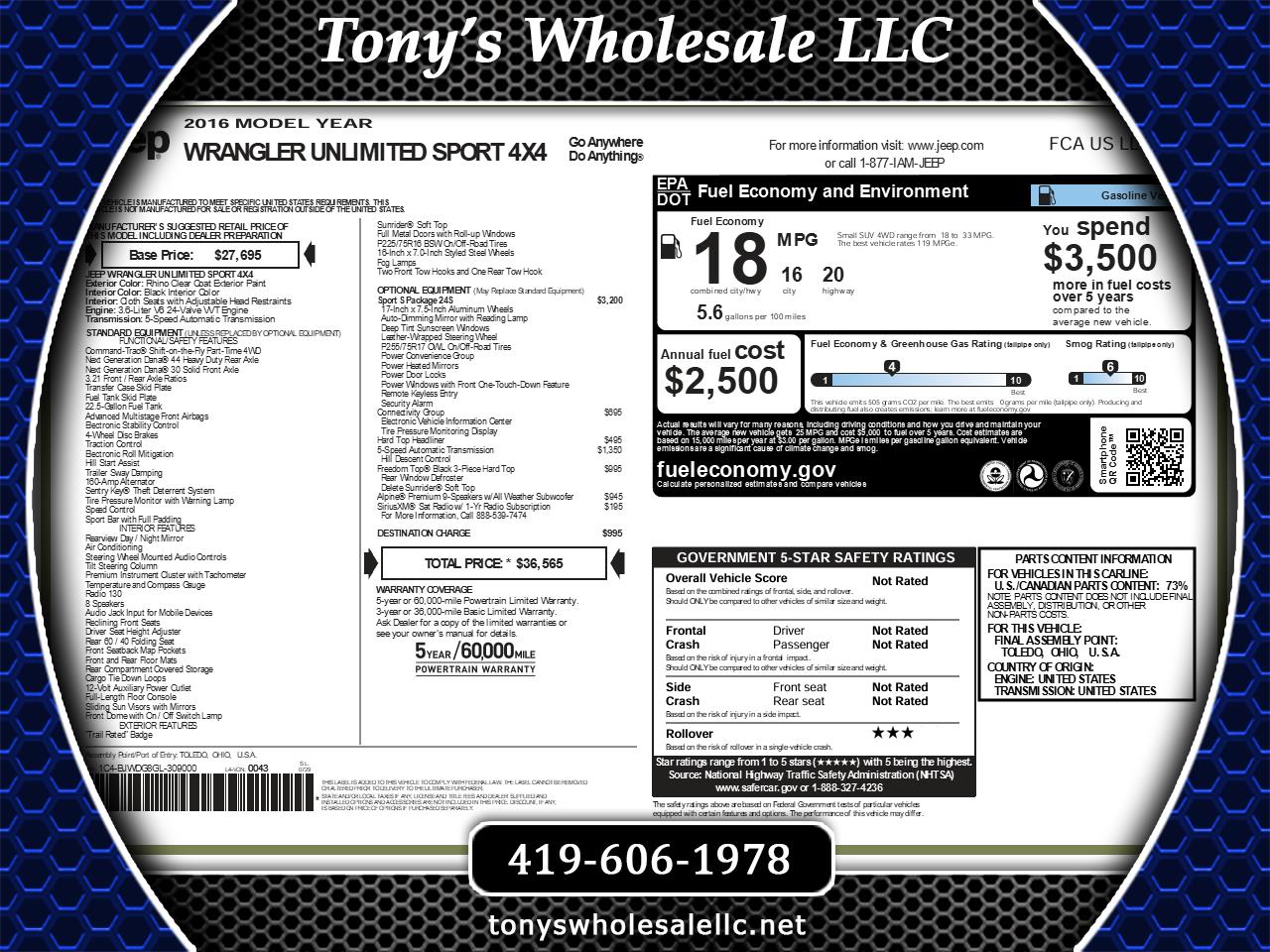 2016 Jeep Wrangler Unlimited Sport 4WD