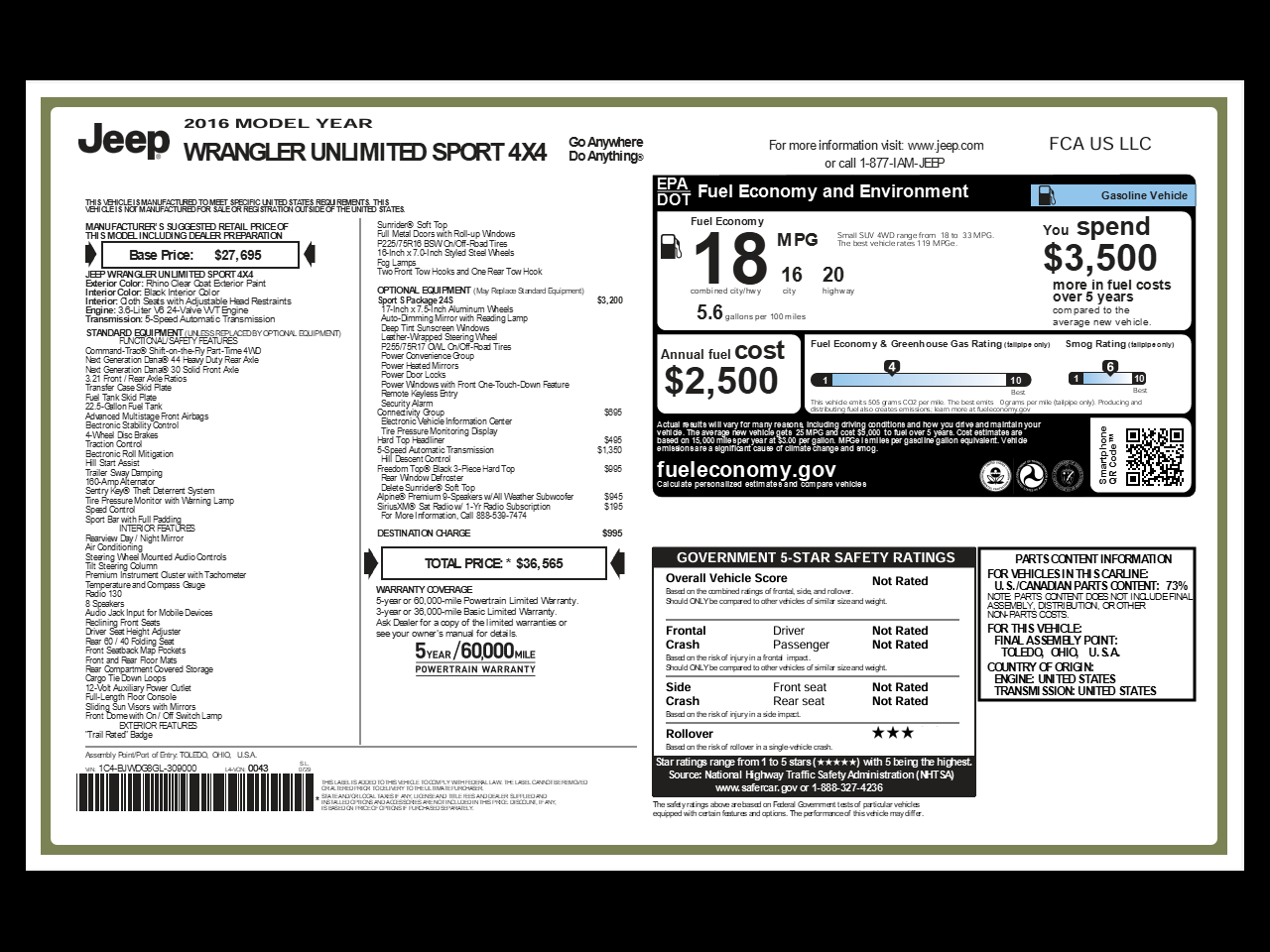 Jeep Wrangler Unlimited Sport 4WD 2016