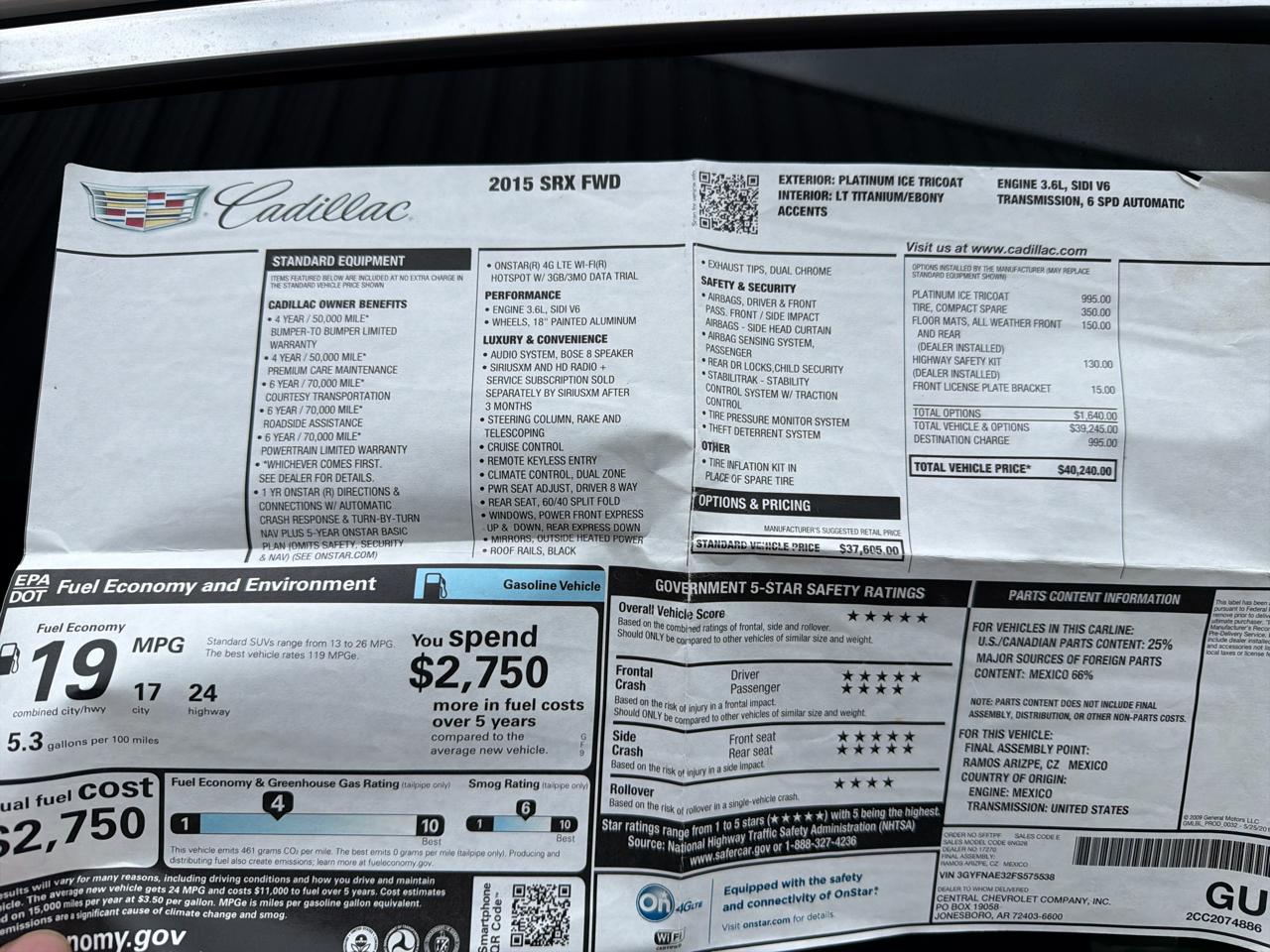 Cadillac SRX FWD 4dr Luxury Collection 2015