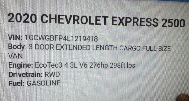 Chevrolet Express 2500 Cargo Extended 2020