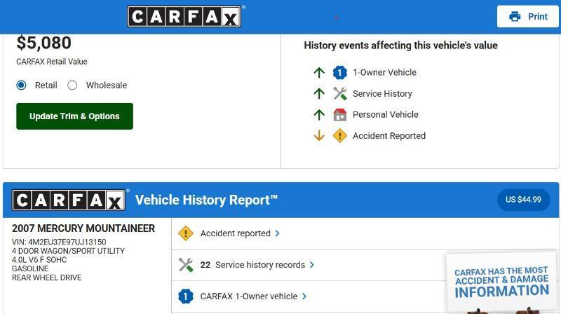 Mercury Mountaineer Luxury 4.0L 2WD 2007