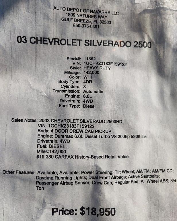 Chevrolet Silverado 2500HD Crew Cab Long Bed 4WD 2003