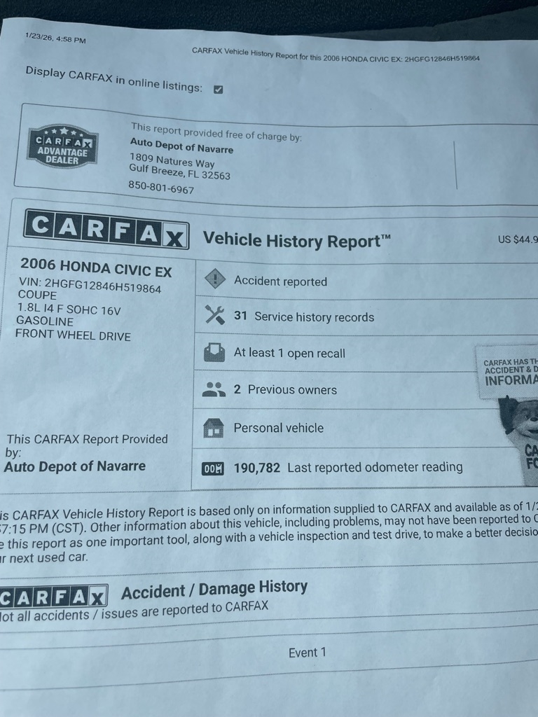 Honda Civic EX Coupe AT 2006