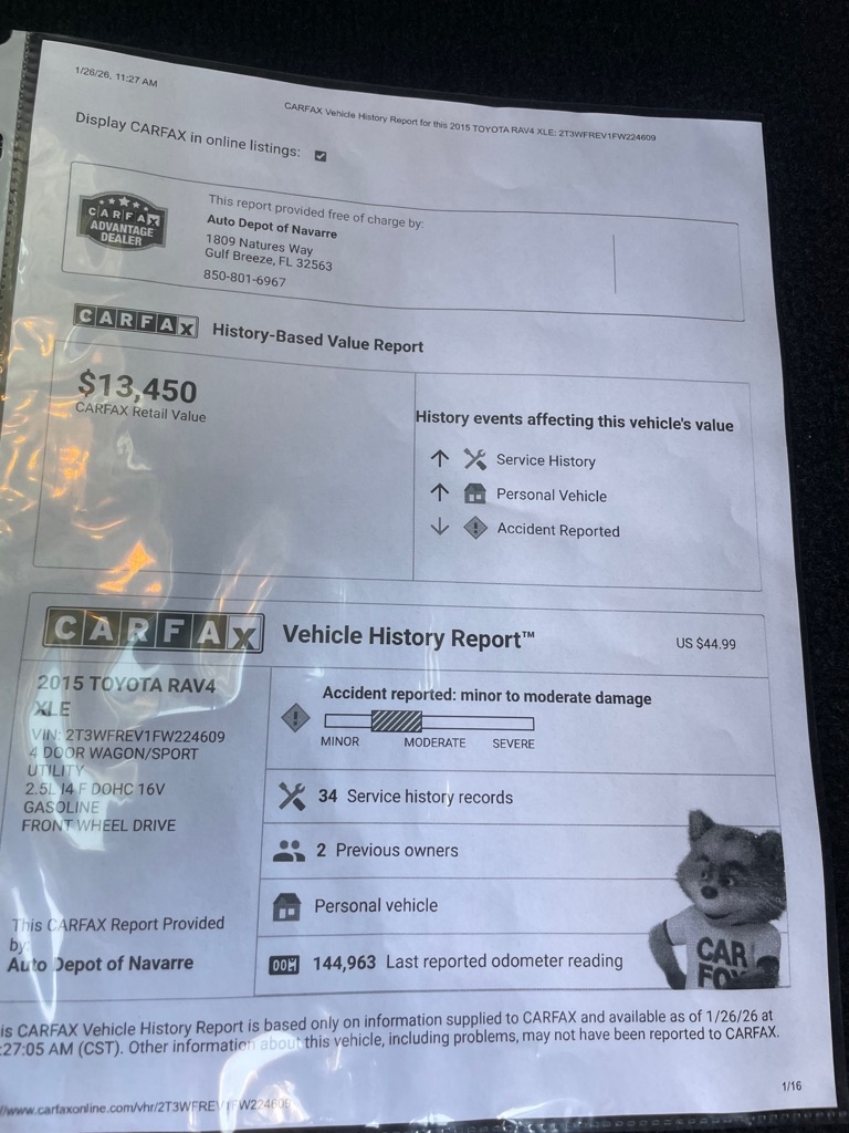 Toyota RAV4 XLE FWD 2015