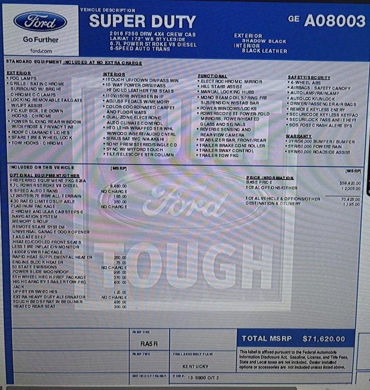 Ford F-350 SD Platinum Crew Cab 4WD 2016