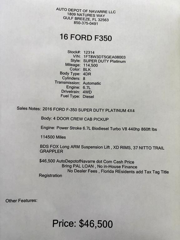 Ford F-350 SD Platinum Crew Cab 4WD 2016