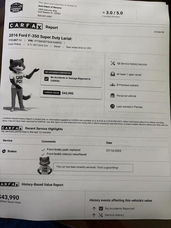 Ford F-350 SD Platinum Crew Cab 4WD 2016