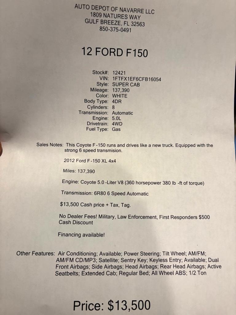 Ford F-150 XL SuperCab 8-ft. Bed 4WD 2012