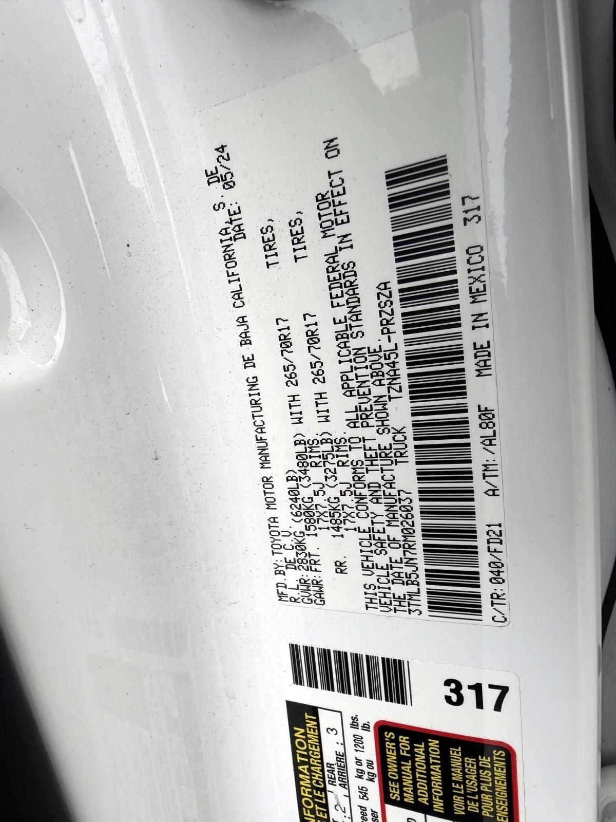 Toyota Tacoma 4WD TRD Off Road Double Cab 5' Bed MT (Natl) 2024