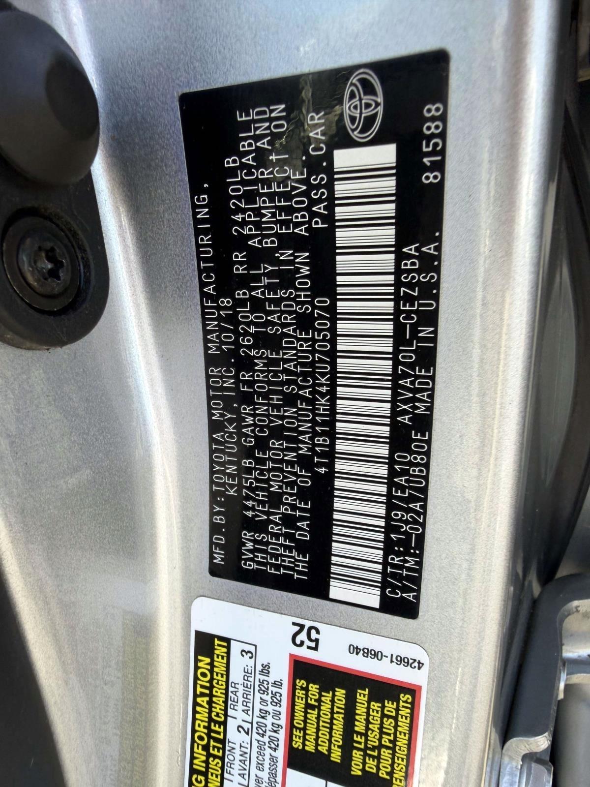 Toyota Camry XLE Auto (Natl) 2019