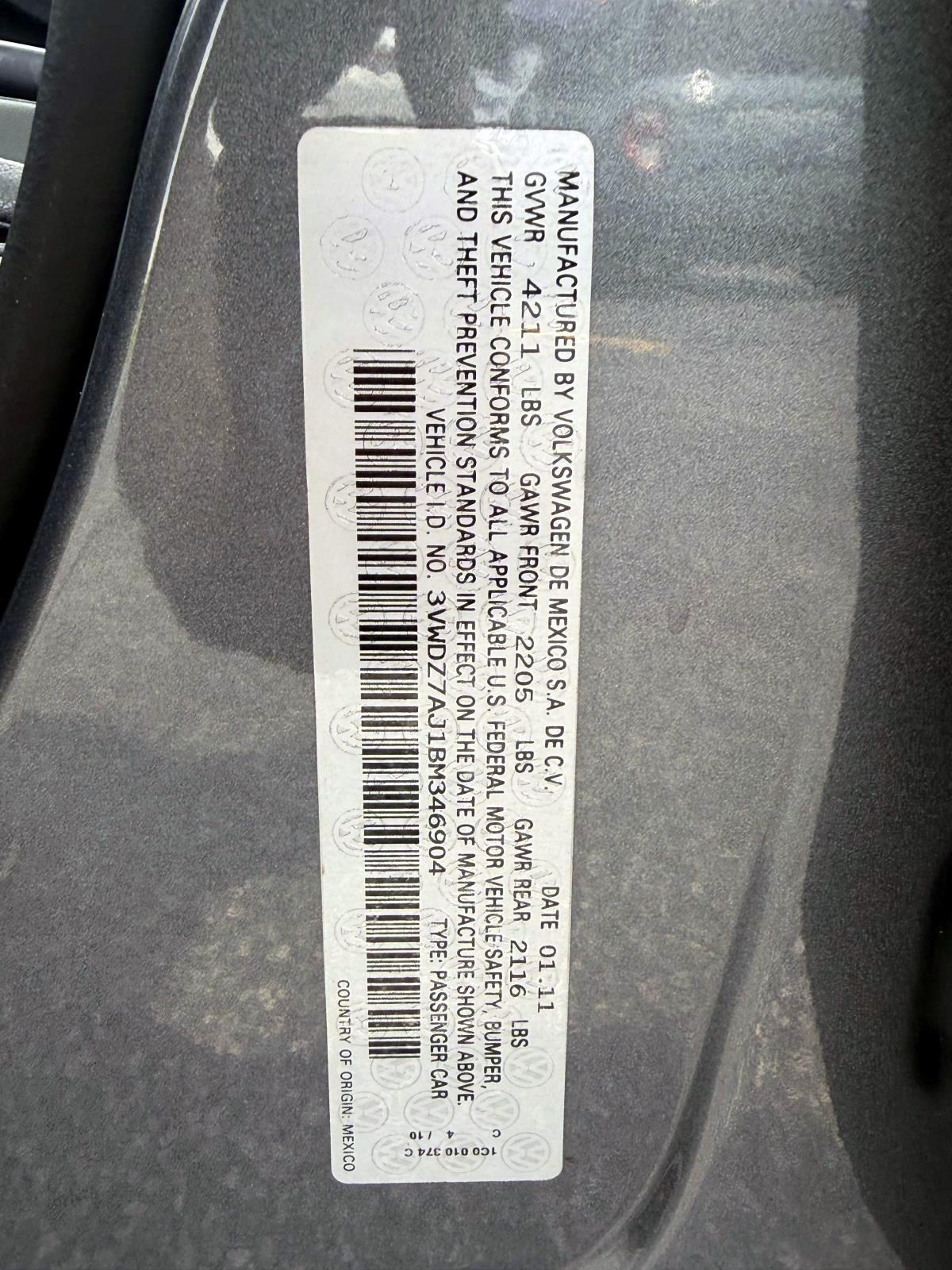 Volkswagen Jetta Sedan 4dr Auto SE PZEV 2011