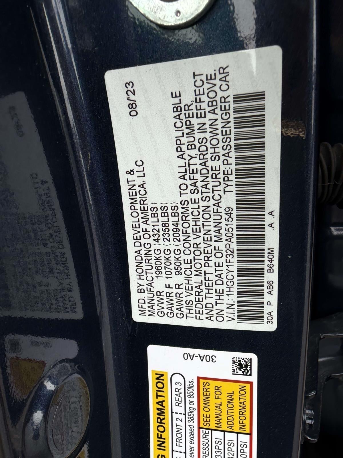 Honda Accord Sedan EX CVT 2023