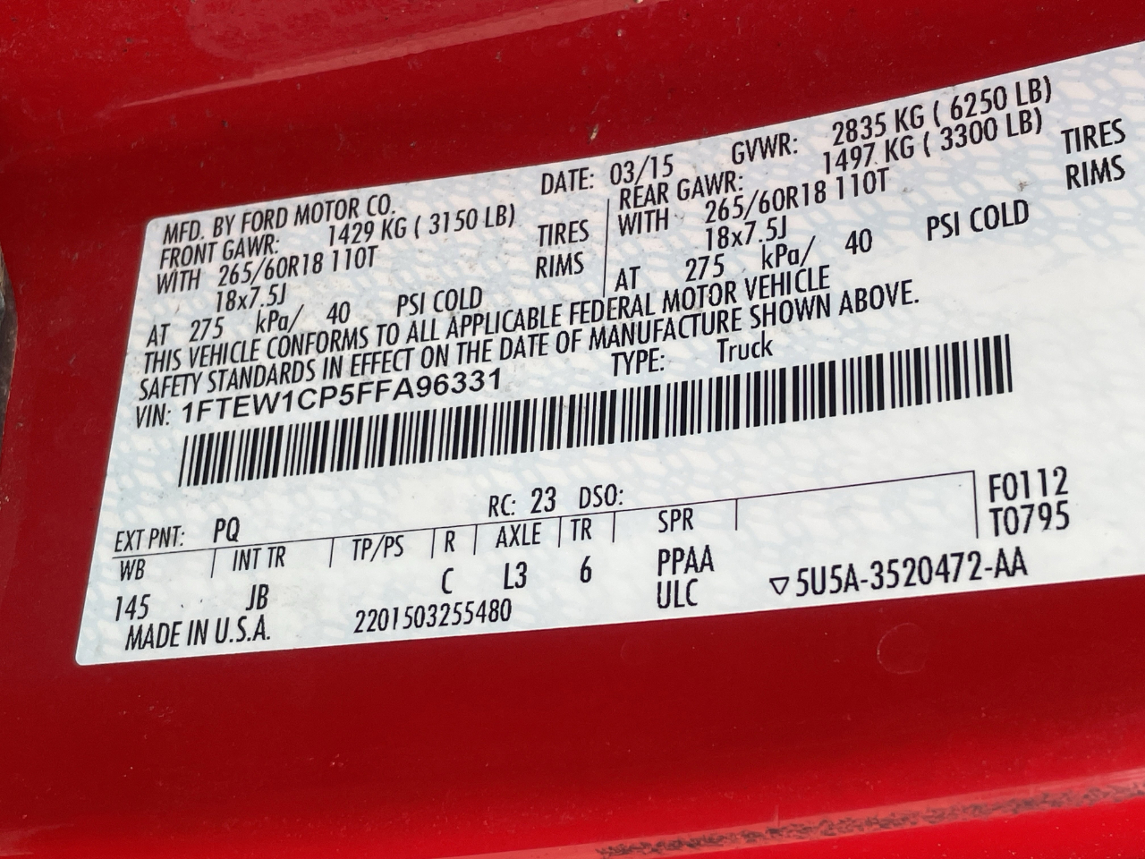 Ford F-150 XL SuperCrew 5.5-ft. Bed 2WD 2015