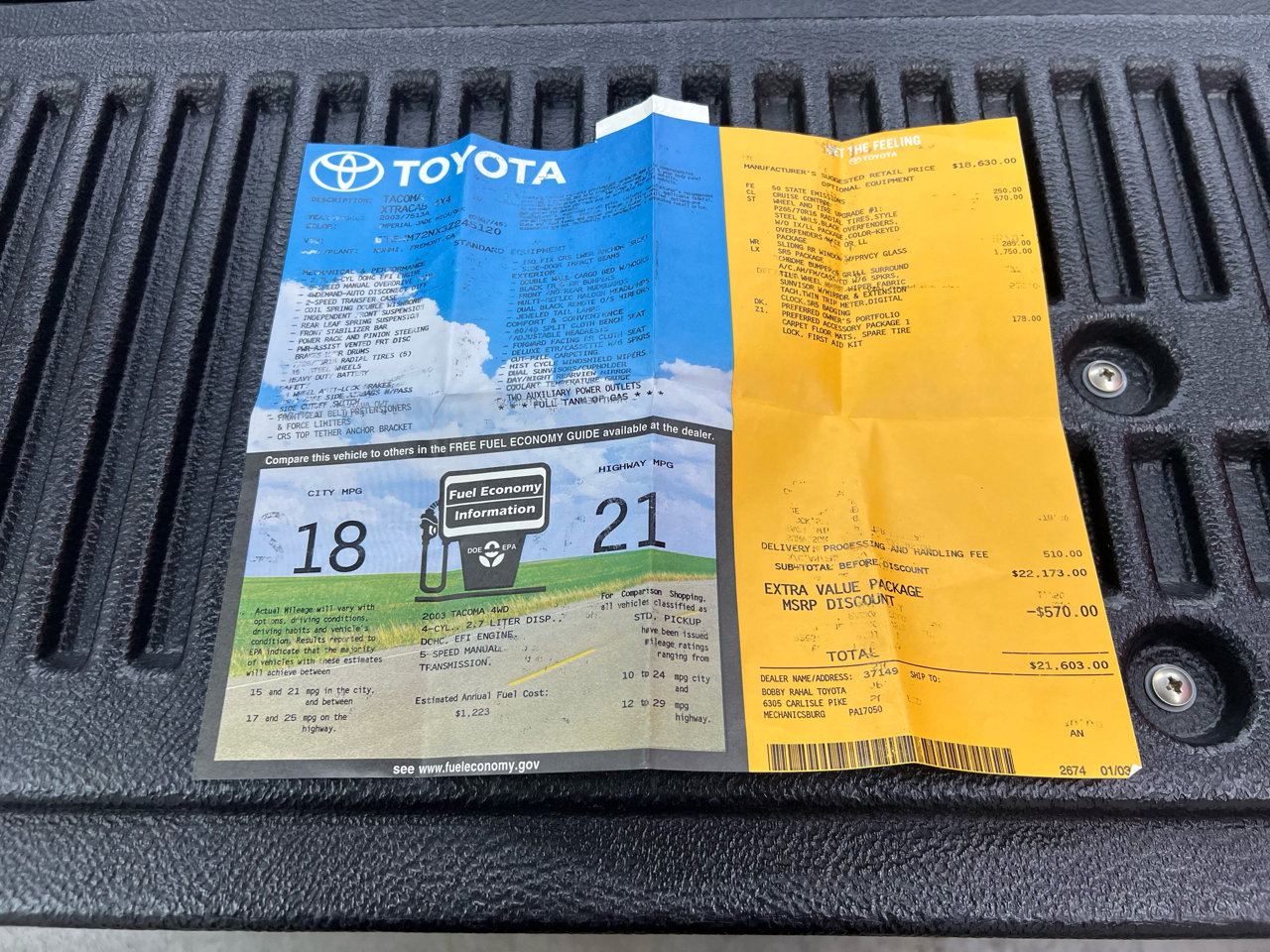 Toyota Tacoma Xtracab 2.7L I4 Manual 4WD 2003