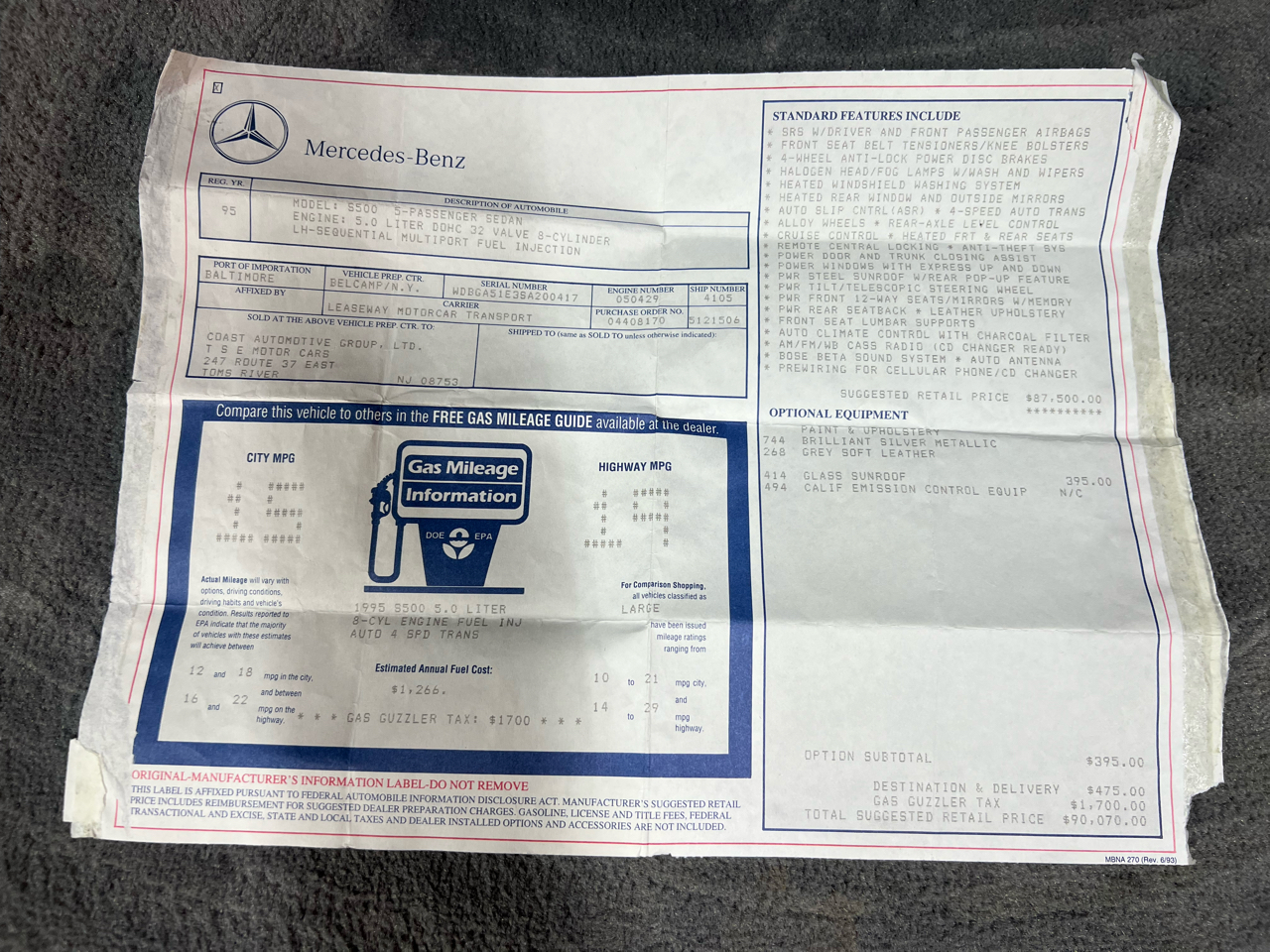 Mercedes-Benz S-Class S500 sedan 1995