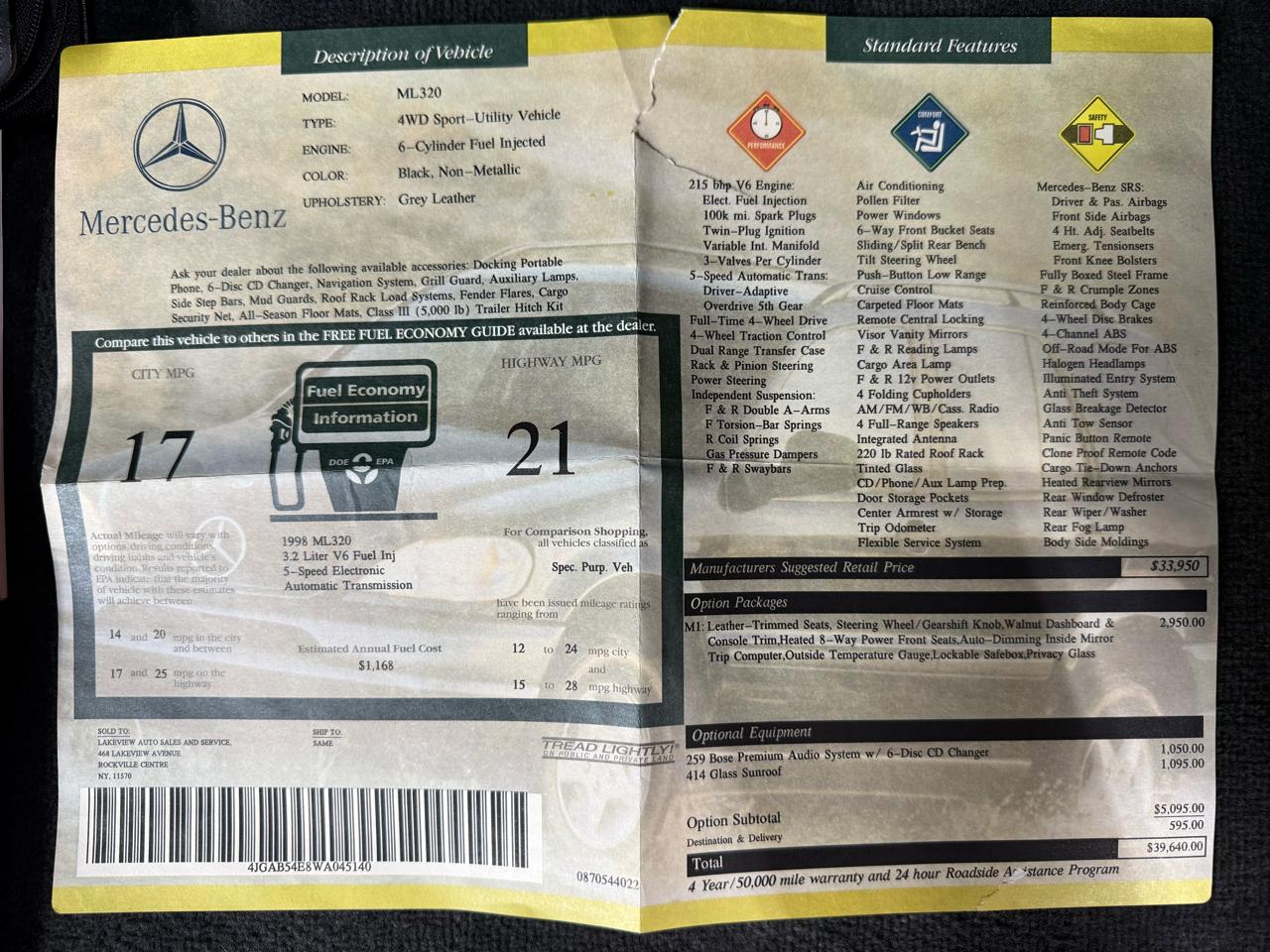 Mercedes-Benz M-Class ML320 1998