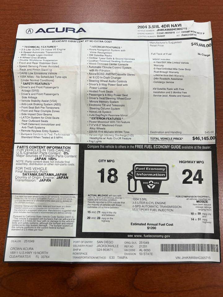 Acura RL 3.5RL with Navigation System 2004