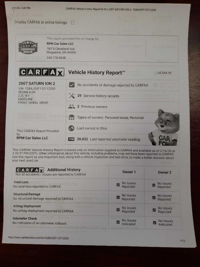 Saturn ION 2 Sedan Automatic 2007