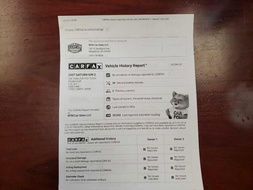 Saturn ION 2 Sedan Automatic 2007