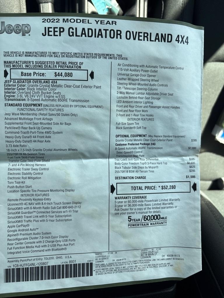 Jeep Gladiator Overland 2022
