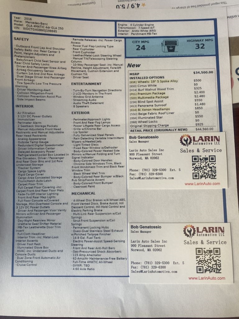 Mercedes-Benz GLA-Class GLA250 4MATIC 2016 Mercedes-Benz GLA-Class GLA250 4MATIC 2016