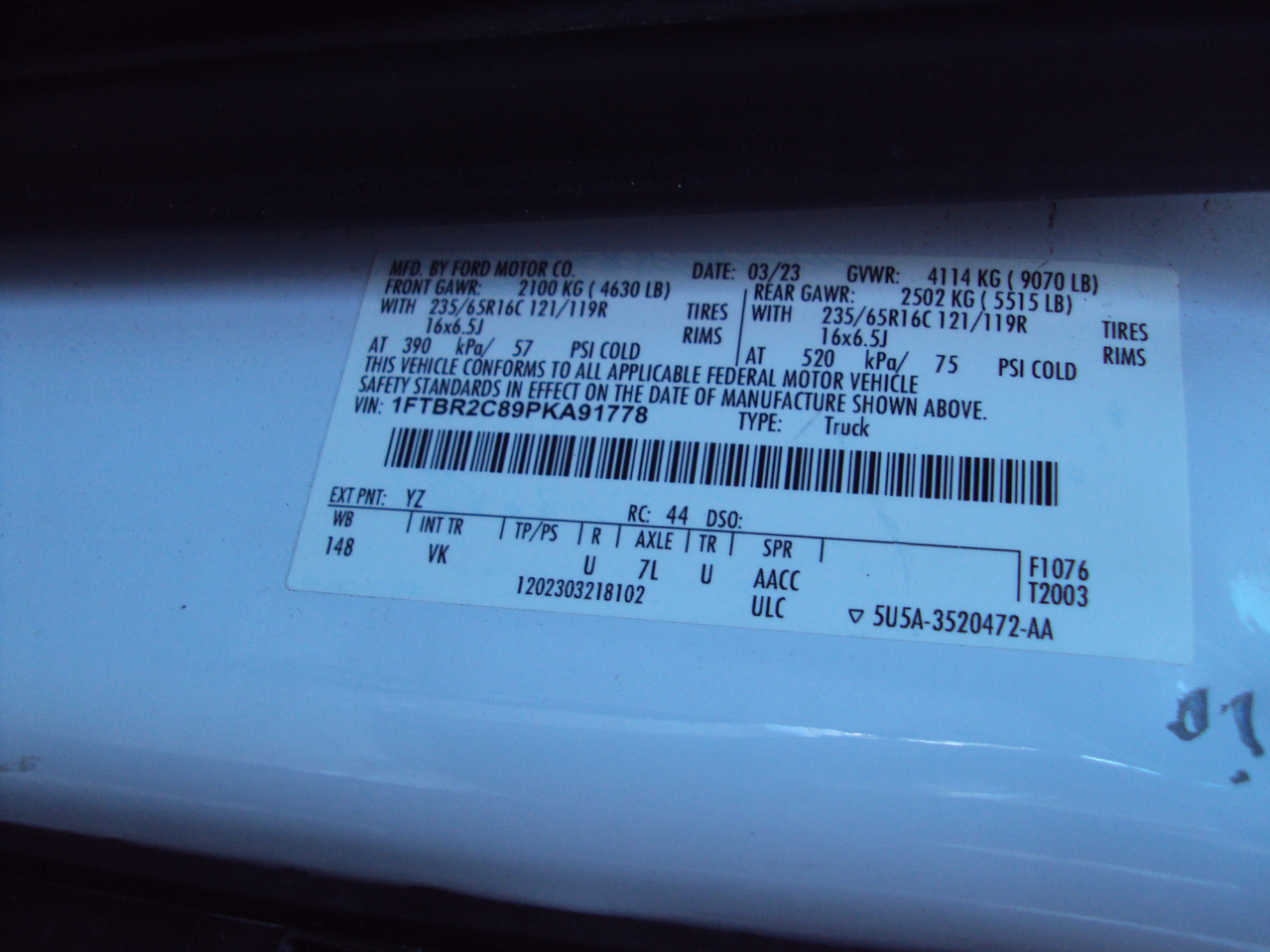 Ford Transit Cargo Van T-250 130" Med Rf 9070 GVWR AWD 2023