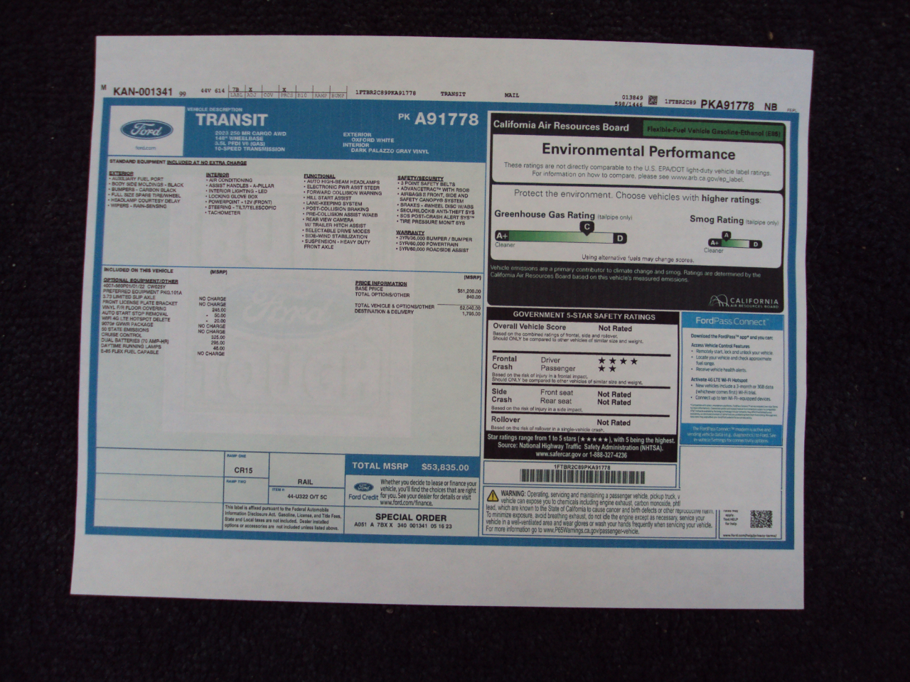 Ford Transit Cargo Van T-250 130" Med Rf 9070 GVWR AWD 2023