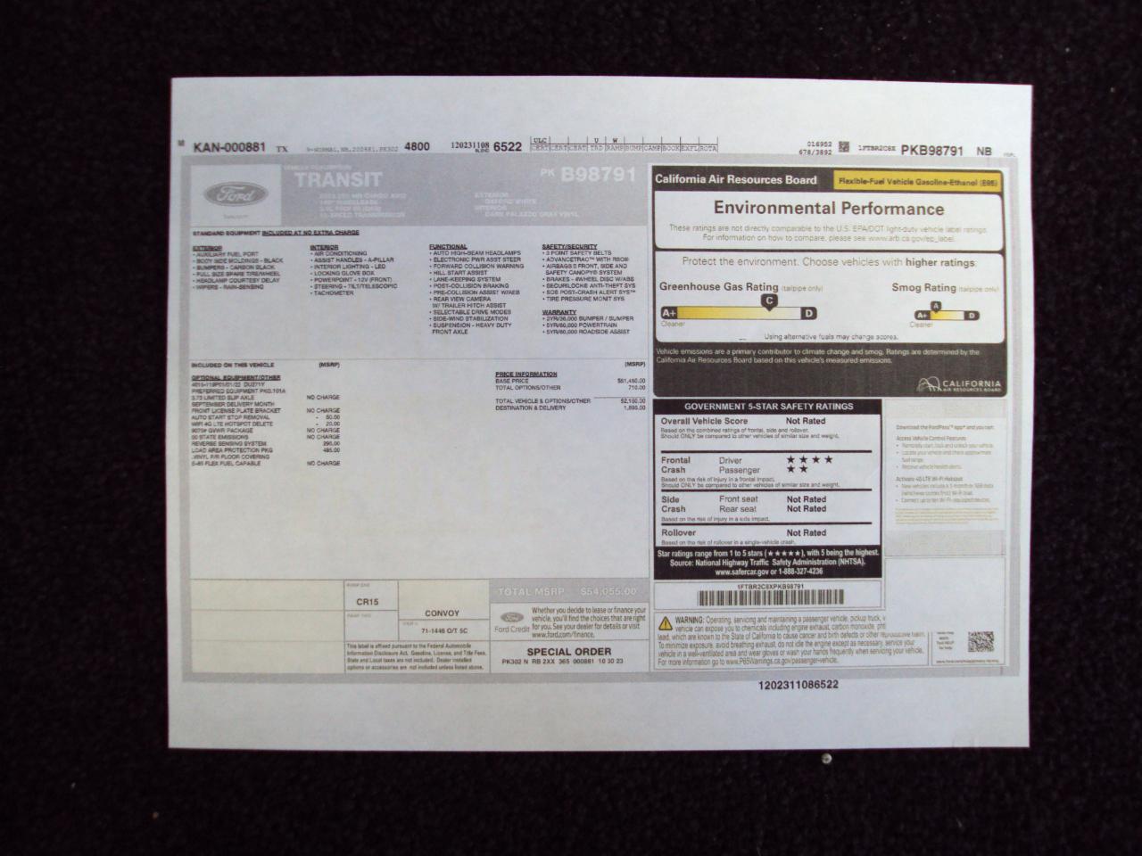 Ford Transit Cargo Van T-250 130" Med Rf 9070 GVWR AWD 2023